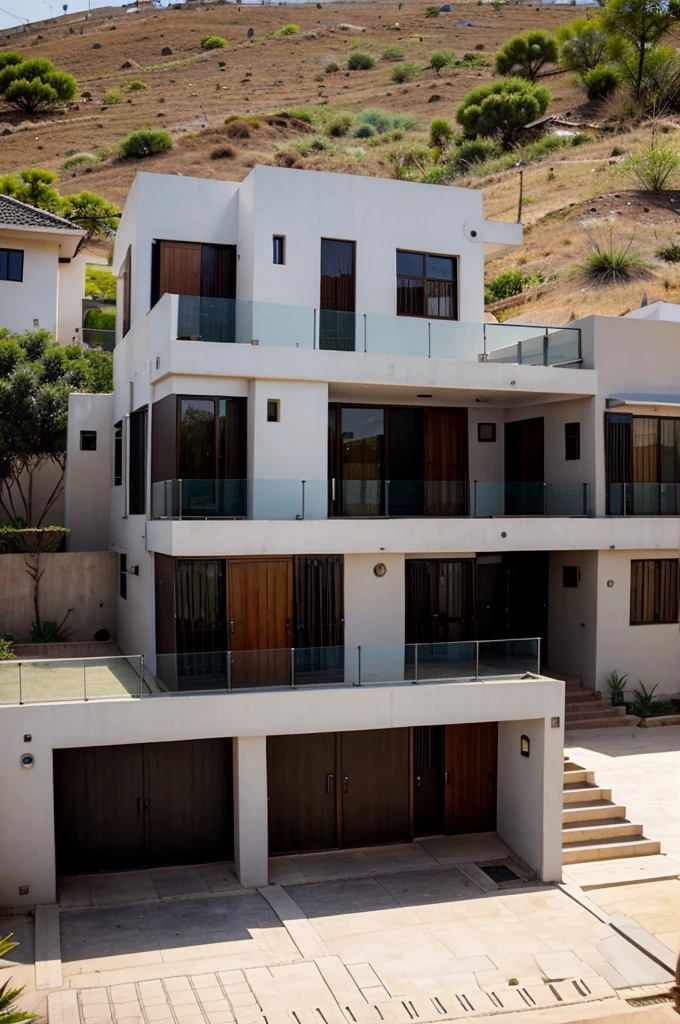 generate african modern houses setup, show a full street full of modern african homes