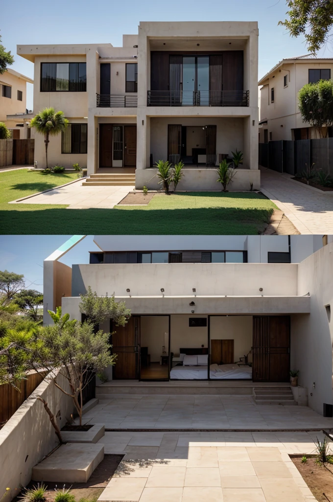 generate african modern houses setup, show a full street full of modern african homes