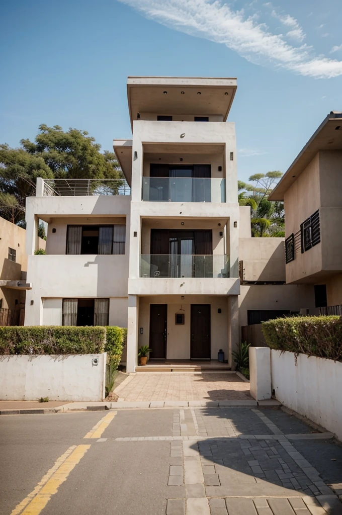 generate african modern houses setup, show a full street full of modern african homes