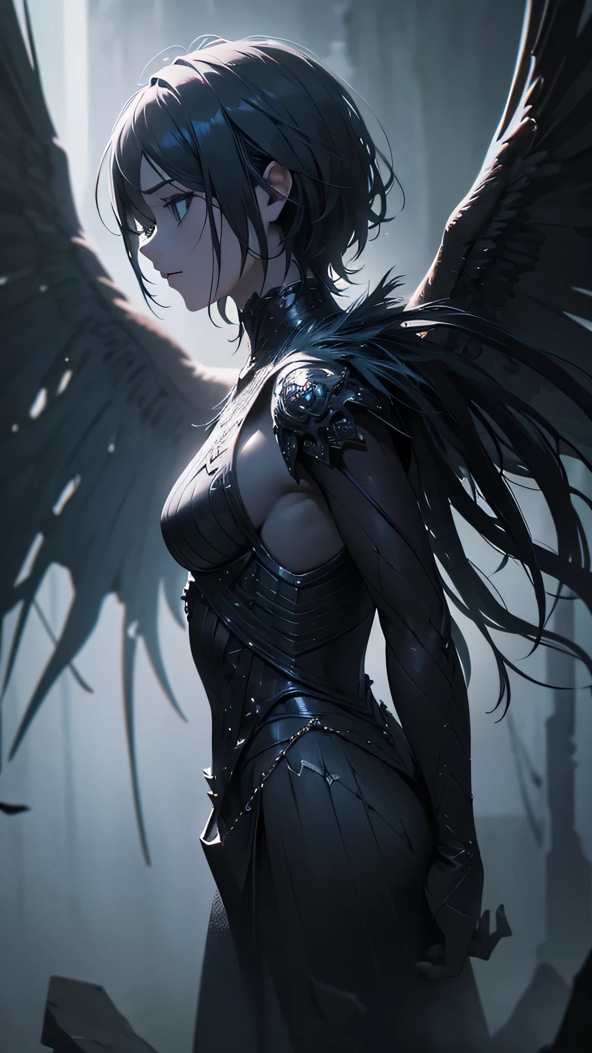 a beautiful angel with wings, a powerful dark demon, fantasy, surreal, (best quality,4k,8k,highres,masterpiece:1.2),ultra-detailed,(realistic,photorealistic,photo-realistic:1.37),dramatic lighting,chiaroscuro,dramatic contrast,cinematic,muted colors,moody,dark and light,dramatic pose,intricate details,volumetric lighting,detailed texture