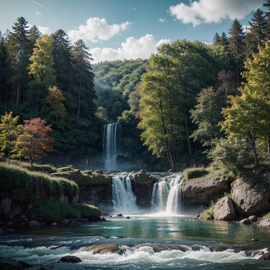 Style, ChromaV5, nvinkpunk, (extremely detailed 8k CG unit wallpaper), an image of a majestic river, trees on the sides, small waterfall, intense fog, award-winning photography, chromatic aberration, detailed, HDR, Bloom, Monet style, Pissarro and Sisley, trend at ArtStation, trend at CGSociety, midjourney art