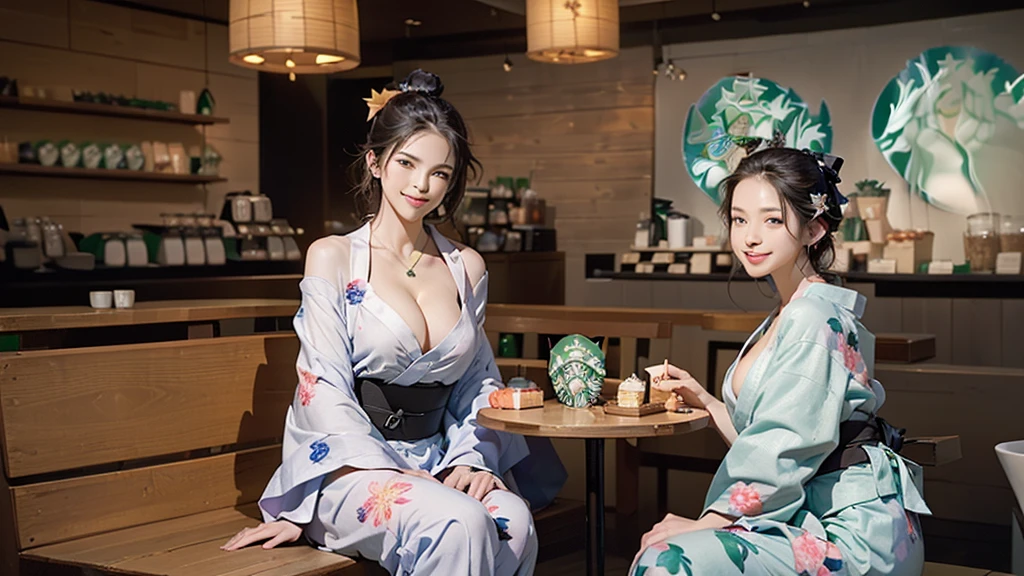 (((((((((Emphasize cleavage))))))))) 
(((((((Bra is visible)))))))
(((((((((I can see your shoulders)))))))))
(((((((((Three Women))))))))) 

(((((((((((Woman in floral yukata))))))))))


((((((White skin))))))
((((((Heavy makeup))))))
((((((Beautiful Face))))))
(((((((((Full body photo)))))))))
 (((((((お洒落でcuteInside the Starbucks store))))))) 
8k、RAW Photos、Highest quality、Super detailed、Super Resolution、Ultra HD、8k wallpaper、Amazing details 

(((((((((((Inside the Starbucks store)))))))))))、
 ((((((Sit down and eat cake、Drink Starbucks coffee、smile))))))、((Heart Necklace)) 

Modern and sleek design：Interior design using natural materials、Many of the designs are warm and made using wood and metal.。 Large windows：自然光をたっぷり取り入れるためのLarge windowsがあり、Providing a bright and open space。 Green Interior：Potted plants are effectively placed、It creates a relaxing atmosphere。 artwork：Works by local artists、Starbucks-related art on display。 Cozy seating：Cushioned chairs and sofas、Bar sheet etc.、A variety of seating options available。 Open kitchen area：Being able to see how drinks and food are made、We provide peace of mind and transparency。 Unique lighting：Antique lamps and chandelierodern lighting fixtures are used。 Comfortable background music：Relaxing music is playing、A comfortable space is provided。 Wide々Table space：一人でもグループでも使いやすいWide々There is a table with。 Community Table：There is a large table where you can socialize with other customers.。 Seasonal decorations：The decorations are themed according to the season.。 Design with a local feel：The design incorporates the local culture and characteristics.。 Fragrance production：コーヒーの香りが店内にWideがり、A space that satisfies the five senses has been created.。 Conversation with a barista：フレンドリーなConversation with a baristaが楽しめるカウンターエリアがあります。 



8k、RAW Photos、Highest quality、masterpiece:1.2、Super detailed、Super Resolution、Ultra HD、8k wallpaper、Amazing details、Photorealistic:1.4、Having fun by the water、Full Body Shot、Full body photo、High-resolution RAW color photos、Professional photos、A scene full of emotion、Very detailed and beautiful、Ultra HD、8k wallpaper、Amazing details、Huge file sizes、Highly detailed beautiful girls、Highly detailed face Highly detailed eyes、Extremely realistic skin、 Highly detailed fingers, Highly detailed nose, Highly detailed mouth, Perfect Anatomy, Highly detailed background, Highly detailed clothing, Teen, cute女の子, Famous Japanese Idols, cute, Realistic body, Slender, White skin, Glowing Skin, Slim body, Realistic Face, Delicate eyes, double eyelid,Small hands




