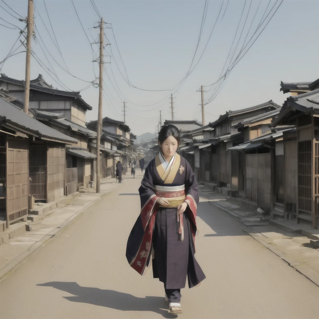 A man is walking along a dirt road carrying a blanket, artwork in the style of Gwaiz, Xin Haicheng, The background is a slum, dark. by makoto shinkai, Desolate. Digital Illustration, Digital Painting Concept Art, Matte Digital Painting, Old Asian Village, Gwaiz, illustration concept art, Jongsuk Lee Blazing flames, fire, crowd, throng, freezing, mother warming her baby.Scenery and Cityscape in the Early Meiji Era After the Meiji Restoration, Japan underwent rapid modernization and civilization. Consequently, many changes and reforms occurred. Below is a detailed explanation of the scenery, appearance of the poor, occupations, and cityscapes in the early Meiji period (1868 to the early 1880s). 2. Appearance of the Poor Life for the impoverished and lower classes remained harsh. In particular, in urban areas, people migrated from rural areas or unemployed artisans gathered, intensifying competition in the labor market. Many of them struggled with poverty, often residing in slums or around temples. 3. Occupations Meiji early Japan witnessed a diversification of occupations. Traditional agriculture and handicrafts were accompanied by the rise of modern industry and commerce. Particularly in urban areas, factory workers, shop clerks, and transporters increased, giving rise to new professions. However, many in these occupations endured harsh working conditions. 4. Influence of Civilization and Enlightenment During the Meiji era, Western cultural influences spread rapidly. Changes in clothing, dietary habits, and the proliferation of Western-style architecture advanced, especially in urban areas. Conversely, this development posed a threat to traditional culture and lifestyles, resulting in societal upheaval and adaptation challenges. 5. Social Change and Policy Influence While promoting modernization policies, the government also addressed poverty and social issues. Legislation for labor protection and charitable activities to aid the poor were implemented. Nevertheless, living conditions for the impoverished scarcely improved. The early Meiji period marked a rapid transformation i