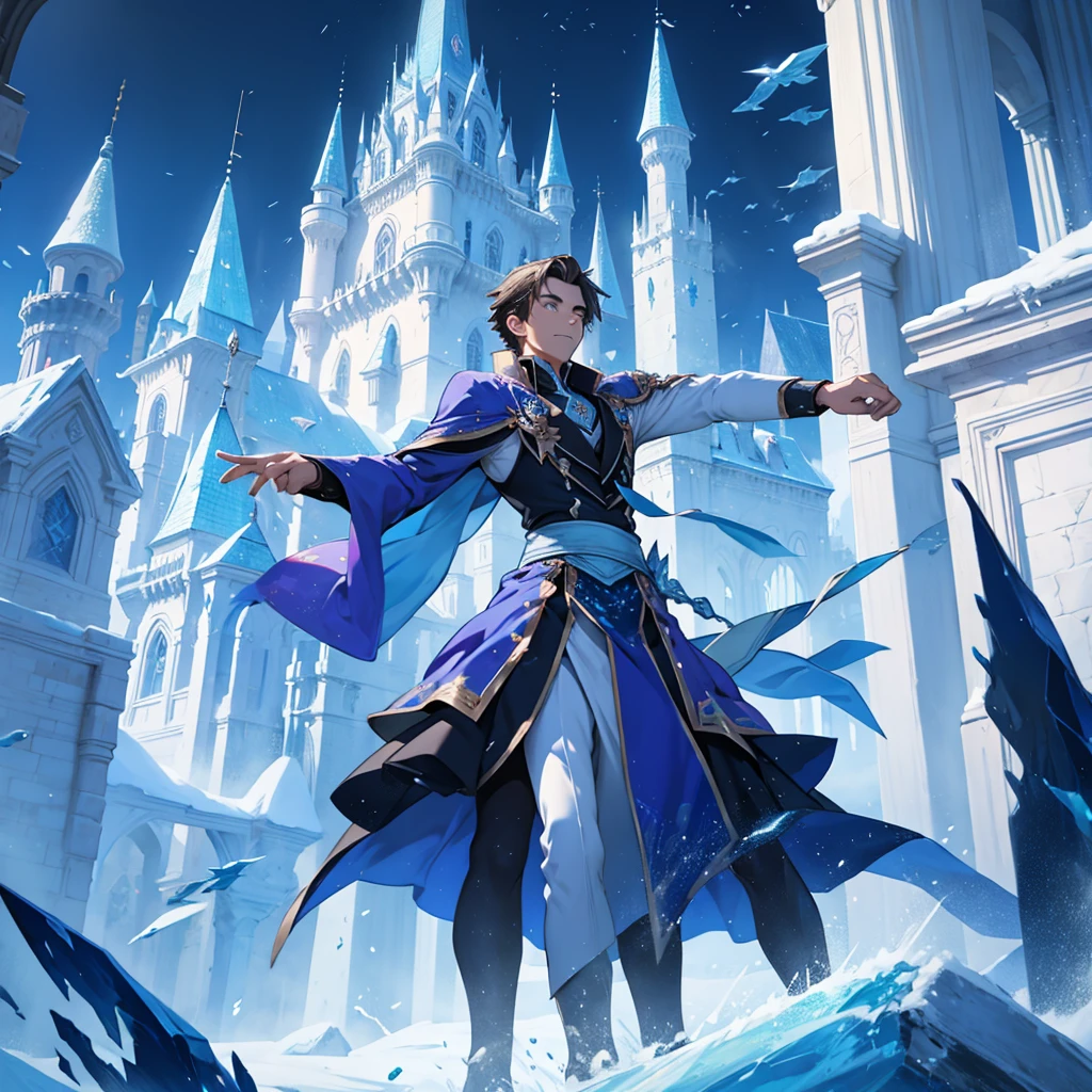 Magician throwing ice,frozen epic background defense towers castle