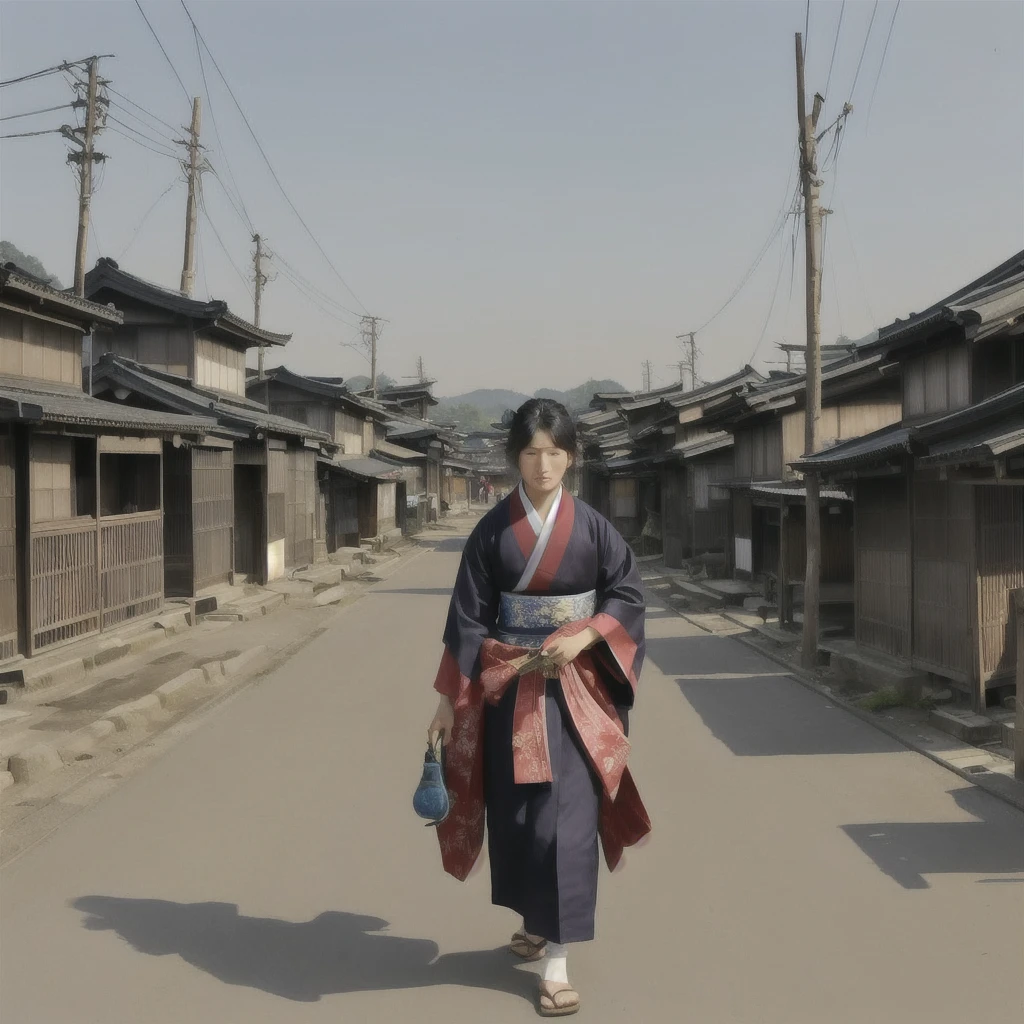 A man is walking along a dirt road carrying a blanket, artwork in the style of Gwaiz, Xin Haicheng, The background is a slum, dark. by makoto shinkai, Desolate. Digital Illustration, Digital Painting Concept Art, Matte Digital Painting, Old Asian Village, Gwaiz, illustration concept art, Jongsuk Lee Blazing flames, fire, crowd, throng, freezing, mother warming her baby.Scenery and Cityscape in the Early Meiji Era After the Meiji Restoration, Japan underwent rapid modernization and civilization. Consequently, many changes and reforms occurred. Below is a detailed explanation of the scenery, appearance of the poor, occupations, and cityscapes in the early Meiji period (1868 to the early 1880s). 2. Appearance of the Poor Life for the impoverished and lower classes remained harsh. In particular, in urban areas, people migrated from rural areas or unemployed artisans gathered, intensifying competition in the labor market. Many of them struggled with poverty, often residing in slums or around temples. 3. Occupations Meiji early Japan witnessed a diversification of occupations. Traditional agriculture and handicrafts were accompanied by the rise of modern industry and commerce. Particularly in urban areas, factory workers, shop clerks, and transporters increased, giving rise to new professions. However, many in these occupations endured harsh working conditions. 4. Influence of Civilization and Enlightenment During the Meiji era, Western cultural influences spread rapidly. Changes in clothing, dietary habits, and the proliferation of Western-style architecture advanced, especially in urban areas. Conversely, this development posed a threat to traditional culture and lifestyles, resulting in societal upheaval and adaptation challenges. 5. Social Change and Policy Influence While promoting modernization policies, the government also addressed poverty and social issues. Legislation for labor protection and charitable activities to aid the poor were implemented. Nevertheless, living conditions for the impoverished scarcely improved. The early Meiji period marked a rapid transformation i