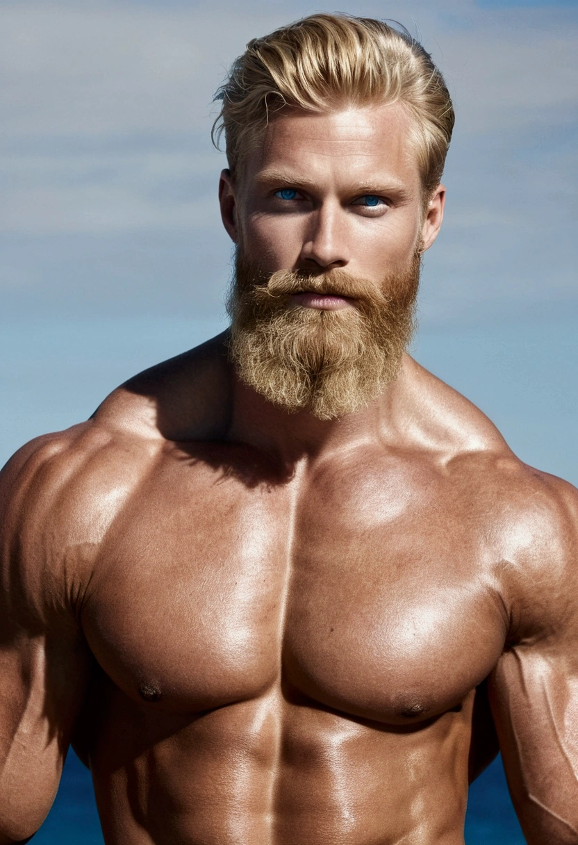 BLONDE WHITE MAN WITH BLUE EYES TALL BEARDED MUSCLE 