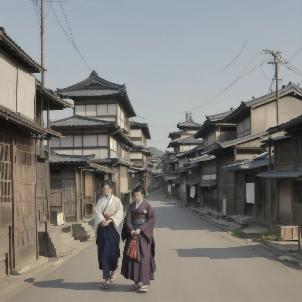 A man is walking along a dirt road carrying a blanket, artwork in the style of Gwaiz, Xin Haicheng, The background is a slum, dark. by makoto shinkai, Desolate. Digital Illustration, Digital Painting Concept Art, Matte Digital Painting, Old Asian Village, Gwaiz, illustration concept art, Jongsuk Lee Blazing flames, fire, crowd, throng, freezing, mother warming her baby.Scenery and Cityscape in the Early Meiji Era After the Meiji Restoration, Japan underwent rapid modernization and civilization. Consequently, many changes and reforms occurred. Below is a detailed explanation of the scenery, appearance of the poor, occupations, and cityscapes in the early Meiji period (1868 to the early 1880s). 2. Appearance of the Poor Life for the impoverished and lower classes remained harsh. In particular, in urban areas, people migrated from rural areas or unemployed artisans gathered, intensifying competition in the labor market. Many of them struggled with poverty, often residing in slums or around temples. 3. Occupations Meiji early Japan witnessed a diversification of occupations. Traditional agriculture and handicrafts were accompanied by the rise of modern industry and commerce. Particularly in urban areas, factory workers, shop clerks, and transporters increased, giving rise to new professions. However, many in these occupations endured harsh working conditions. 4. Influence of Civilization and Enlightenment During the Meiji era, Western cultural influences spread rapidly. Changes in clothing, dietary habits, and the proliferation of Western-style architecture advanced, especially in urban areas. Conversely, this development posed a threat to traditional culture and lifestyles, resulting in societal upheaval and adaptation challenges. 5. Social Change and Policy Influence While promoting modernization policies, the government also addressed poverty and social issues. Legislation for labor protection and charitable activities to aid the poor were implemented. Nevertheless, living conditions for the impoverished scarcely improved. The early Meiji period marked a rapid transformation i