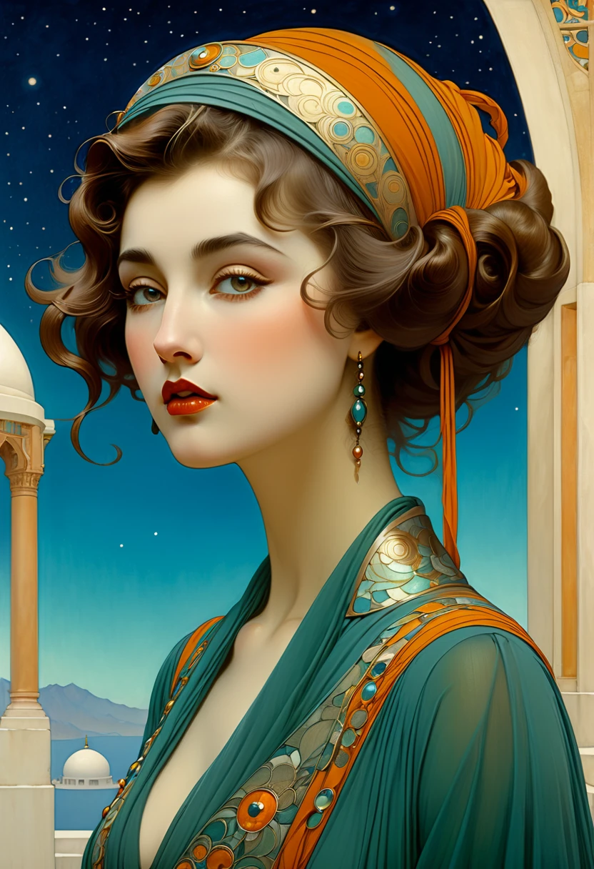 Beautiful neofuturistic woman,Same Ol’ Mistakes, high resolution detailed artstation painting by edmund dulac, Frederic Leighton --ar 2:3