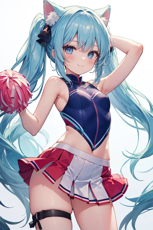 Blue Hair,blue eyes,Cat ears,girl,Girl,Small breasts,Long Hair,straight,ta,Small breasts,Bright smile,Looks like 13 yan Musume,short,目のhighlight,Sexy thighs,Wearing a revealing cheerleader outfit,Please show me your armpits,Your eyes are so beautiful,highlight,とても美しいhighlight