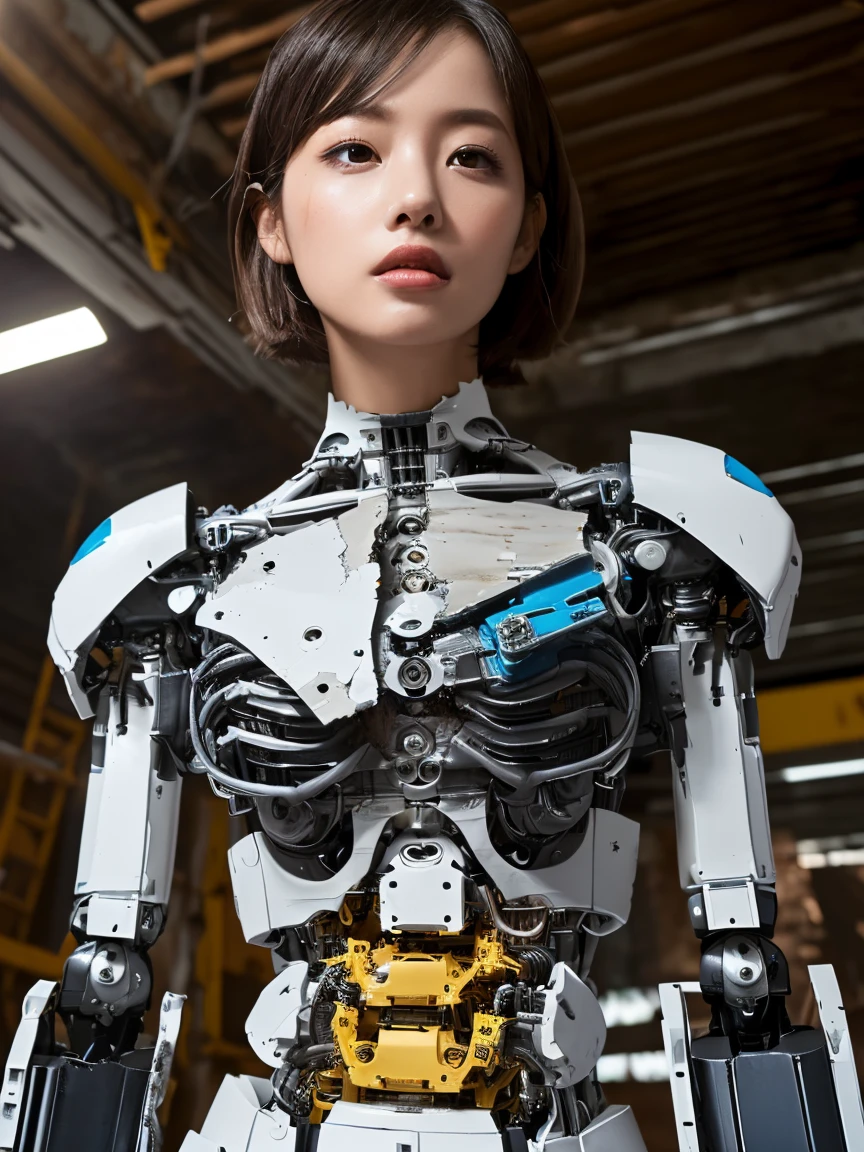 (1.2,high quality), One girl, ((Ultra-Realistic Details)), ⦅whole body⦆、((((Beautiful girl remodeling under repair: 1.2))))、Global Illumination, Shadow, Absurd, Octane Rendering, 8K, Ultra Sharp, Metal, Complex, Decorations detailed, highly Complex details, (Mechanical body:1.2), ((A clean and pretty face)), (Costume Destruction), Equipment, Bobcut, (robot, Android:1.3), Broken clothes、Girl Warrior、In combat、(((small, Flat Chest:1.4)))、(((((Mechanical body:1.2)))))、((I can see your chest:1.5),((Ryona Defeat))、(I'm in pain)、(((Breast amputation)))、Spread your legs and show your pussy
