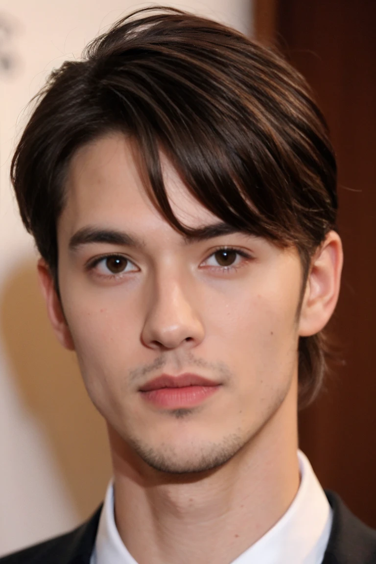 Realistic photo of Handsome young man with brown hair and fair skin