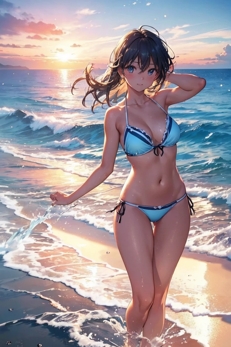 (Highest quality,4K,8k,High resolution,masterpiece:1.2),Very detailed,(Realistic,photoRealistic,photo-Realistic:1.37),Hot Girls,speed,water,null,bikini,Queen,Summer heat,Wet Hair,intense expression,Glowing Skin,Golden sandy beaches,Palm tree,sunset,Bright colors,ripple,speedboat on the horizon,Captivating Gaze,Sunburned skin,Bronze tanned body,Beach-like atmosphere,hilarious pose,Bright sunlight,clean blue null,splashing water droplets,frozen moment, And adventure,Self-confidence and empowerment,Immerse yourself in the joy,Queen of the beach,Stunning beauty,果てしないnull,sparkling water surface,Seamless movement.