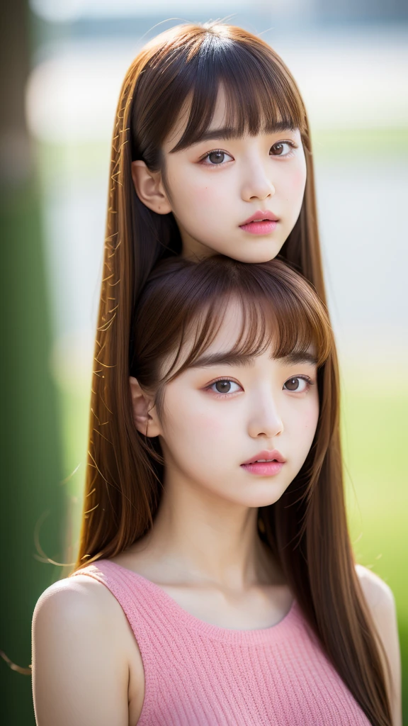 (best quality, 8k, 32k, masterpiece, UHD:1.2), ultra high resolution, (pretty a Korean  girl), 13 years o, semi long brown hair, bangs