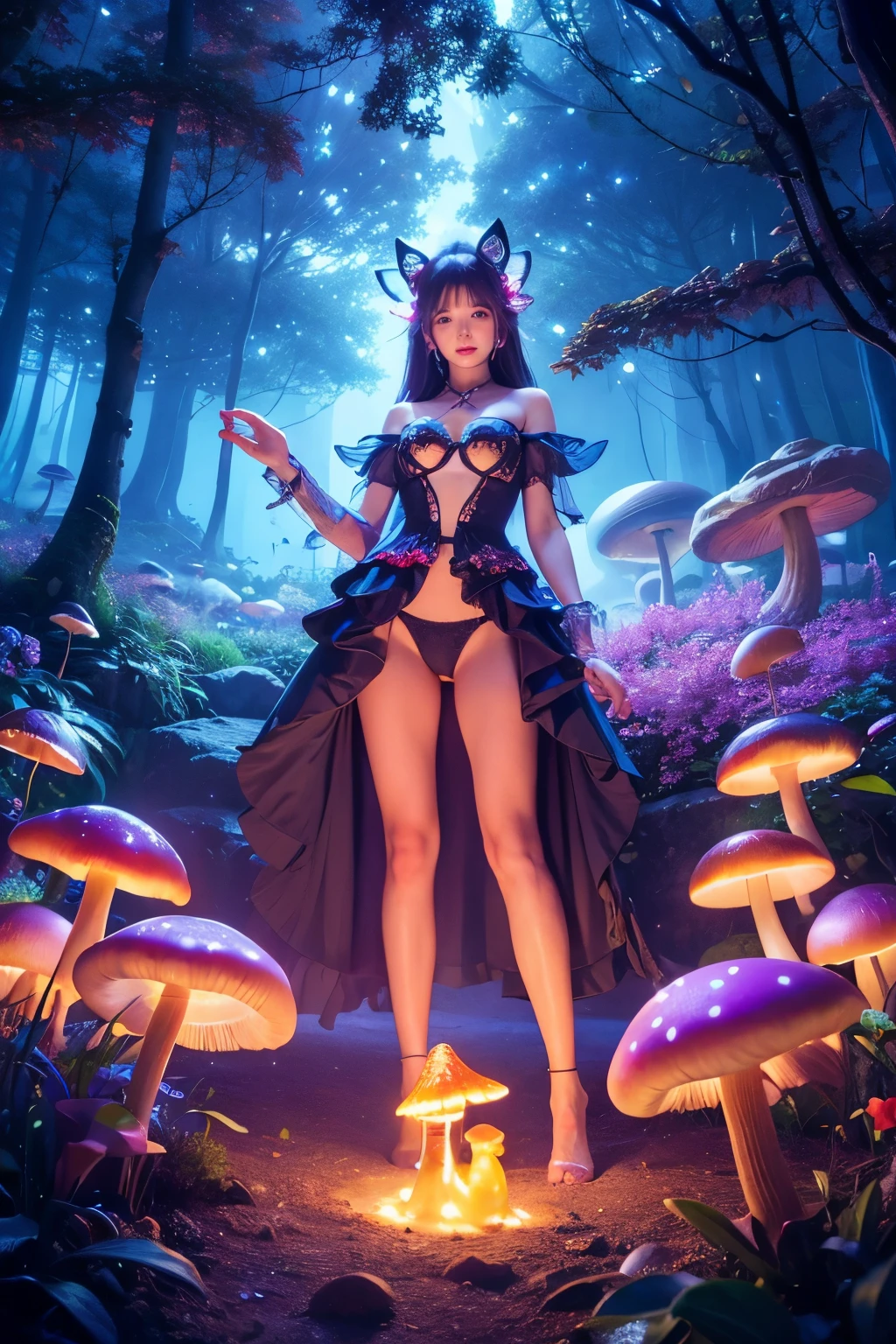 ((Highest quality)), ((masterpiece)), (detailed), One girl, sexy
"A magical forest with glowing mushrooms and fairies dancing among the trees"
"A surreal landscape with floating islands and crystal waterfalls"
"A dreamlike cityscape with towering spires and glowing neon lights"