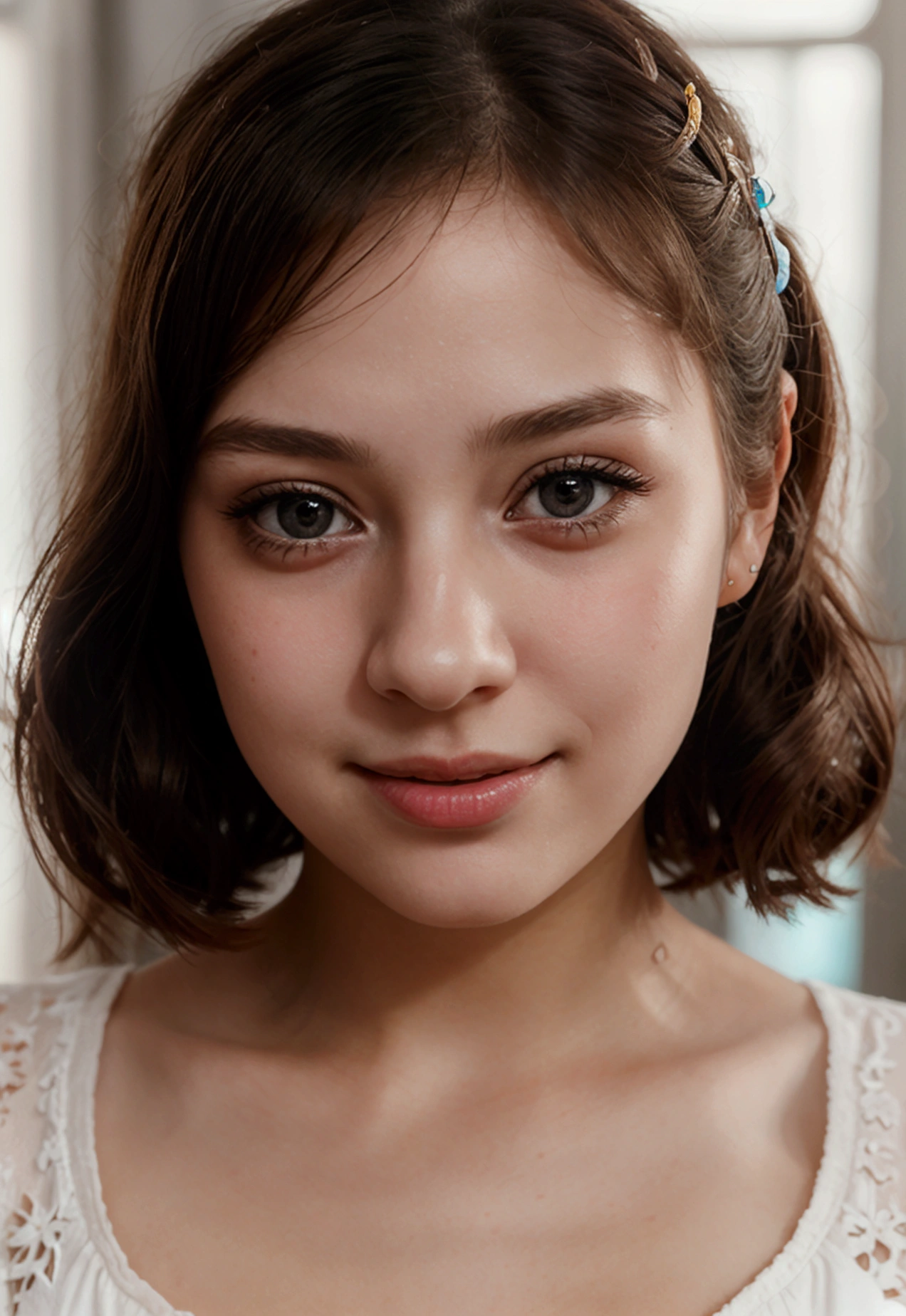 (A young girl with a playful expression : 1.0), (giving a peace sign : 0.8), (wearing heart-themed accessories : 0.8), (style of Audrey Hepburn : 0.7), (artstation quality : 1.0), (cinematic lighting : 0.8), (depth of field : 0.8), (photolab : 0.8), (epic realistic : 0.8), (hdr : 0.8), (intricate details : 0.8), (detailed : 0.8), (soft contrast : 0.8), (blending : 0.8)