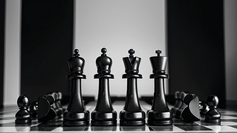 more black and white chess pieces
