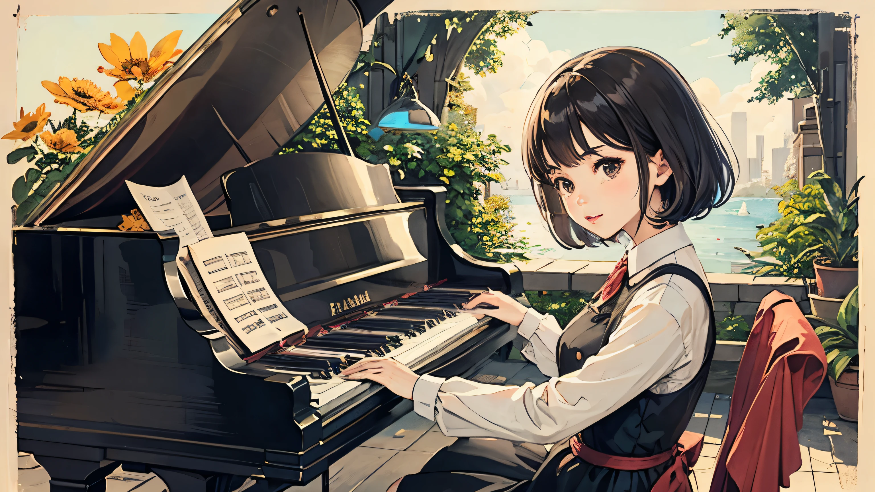 Grand piano,Bob Girl,a sunny day