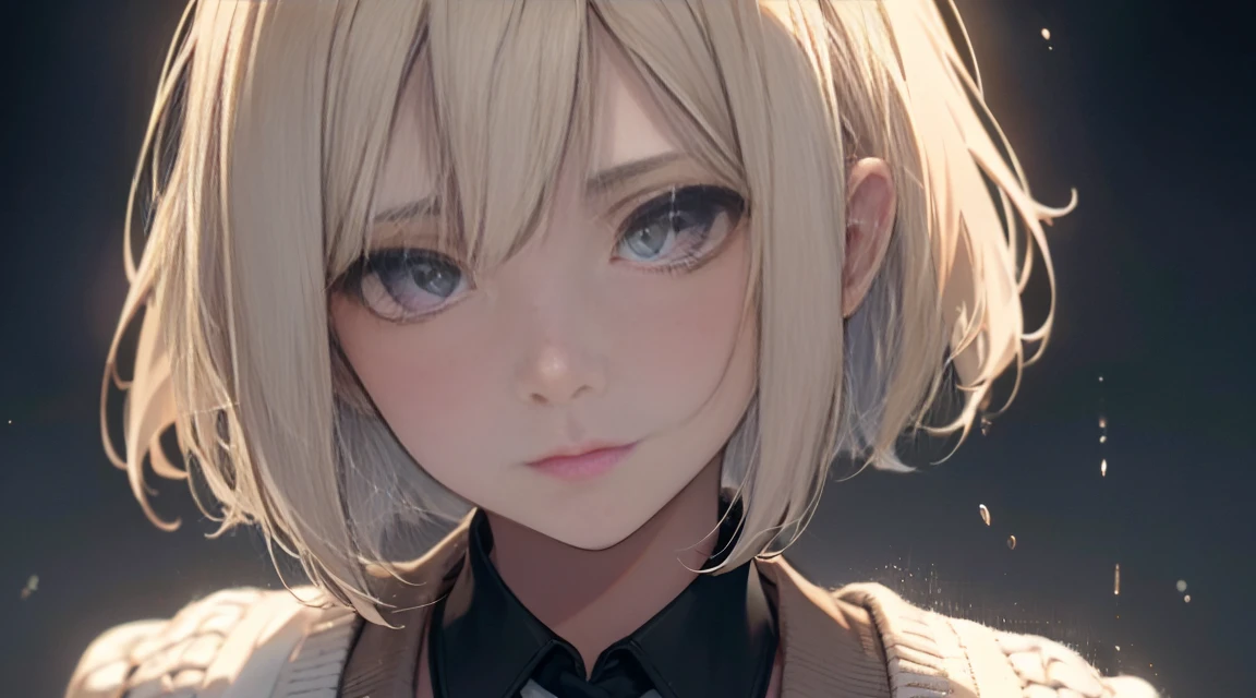 (Bob Cut Hair, Platinum Blonde Hair:1.2),(Wear a cardigan over a collared shirt:1.2),1 girl,Japanese,21 years old,(Small breasts:1.3),(Highest quality,masterpiece:1.3,超A high resolution,),(Ultra-detailed,Caustics),(Photorealistic:1.4,RAW shooting,)Ultra-Realistic Capture,Very detailed,High resolution 16K human skin close-up。 Natural skin texture、,Pores、、It needs to be detailed enough to be easily identifiable。 Skin should be even-toned and healthy looking。 Use natural light and colour, Sad expression, Looking at the camera, Perfect dynamic composition, Outdoor