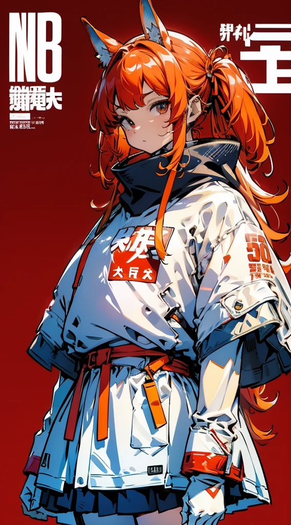 Horse-themed characters, サイバーパンク, オーバーサイズパーカー, Wearing big sneakers, whole body, Simple Background, Magazine cover style, Scarlet image color, horse ears, tachi-e, projected inset, UHD, best quality, highres, 8k