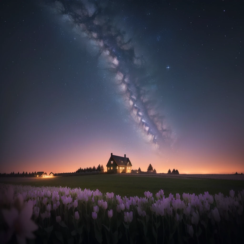 a dark sky with a house and a field of flowers, night sky photography, astrophotgraphy, night sky full of flowers, night covered in stars, stary sky, starlit sky, milkyway light, starry skies, astrophotography, mikko lagerstedt, milkyway, starry sky 8 k, milky way, breath taking, breathtaking stars