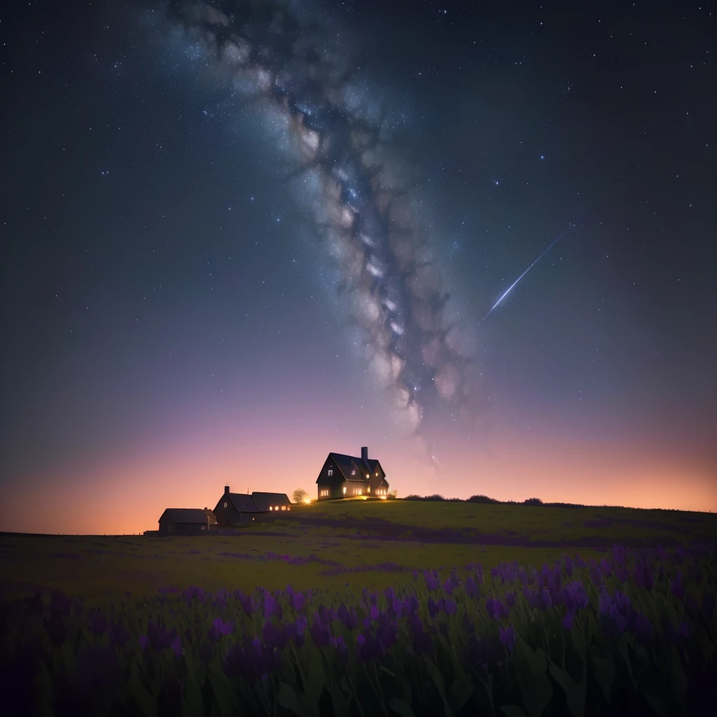 a dark sky with a house and a field of flowers, night sky photography, astrophotgraphy, night sky full of flowers, night covered in stars, stary sky, starlit sky, milkyway light, starry skies, astrophotography, mikko lagerstedt, milkyway, starry sky 8 k, milky way, breath taking, breathtaking stars