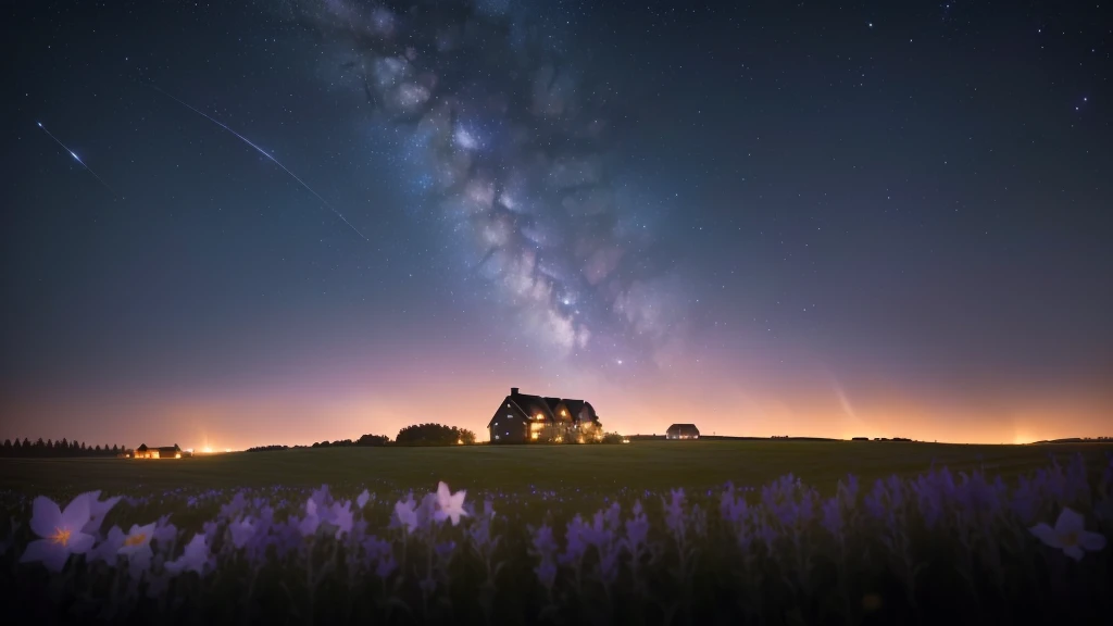 a dark sky with a house and a field of flowers, night sky photography, astrophotgraphy, night sky full of flowers, night covered in stars, stary sky, starlit sky, milkyway light, starry skies, astrophotography, mikko lagerstedt, milkyway, starry sky 8 k, milky way, breath taking, breathtaking stars