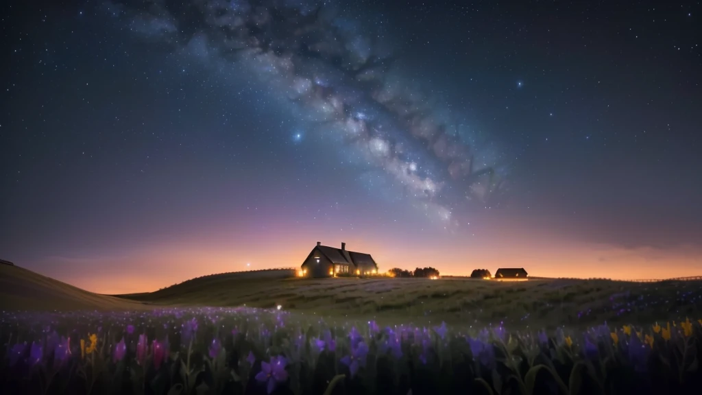 a dark sky with a house and a field of flowers, night sky photography, astrophotgraphy, night sky full of flowers, night covered in stars, stary sky, starlit sky, milkyway light, starry skies, astrophotography, mikko lagerstedt, milkyway, starry sky 8 k, milky way, breath taking, breathtaking stars