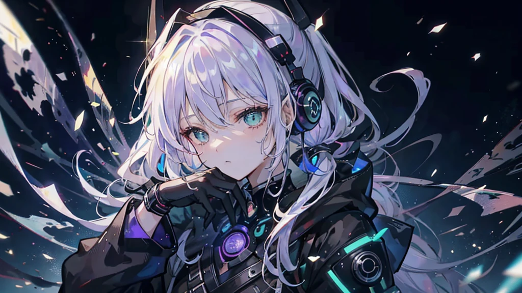 ((1 person)). ((Courageous:1.2)), Create a detailed portrait of a long-haired man, The base is black、The tip is a different color, lavender.。., Made in ombre style. heの髪は、No bangs、Her hair is carefully tied up in a neat ponytail.。... he has striking green eyes, heの白い肌と対照的だ., heの疲れ切った様子にほんのりとした明るさを添えた. heの顔には疲労と倦怠感が表れている.., Reflects the costs of working long hours, There are bags under the eyes、The eyebrows are slightly close together.
he'Wearing baggy clothes, Cyberpunk outfit in black and white colors, heの細い体に自由に流れる. This costume has a futuristic, Oversized jacket and loose trousers, thin, Glowing neon accents. The setting is dark, Messy room, Illuminated by the cold, Dim lighting, Cast long shadows, Add to the heavy, tired atmosphere.
Man sitting on speaker, Slightly leaning forward, As if somewhere between rest and vigilance. he wears big ones, Over-Ear Headphones, With the faint light of audio equipment, Alluding to pleasant music, heが使っている, Relax. The background has a dystopian feel to it.., Scattered tech gadgets, Dark screen, thinもや, Growing awareness of a tired world. The overall atmosphere is、Severe fatigue and、It conveys a desperate need for a moment of rest from the relentless grind of work.。., Cyberpunk landscape.