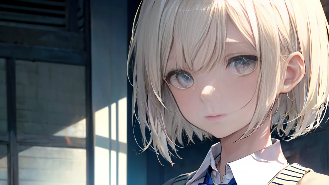 (Bob Cut Hair, Platinum Blonde Hair:1.2),(Wear a cardigan over a collared shirt:1.2),1 girl,Japanese,21 years old,(Small breasts:1.3),(Highest quality,masterpiece:1.3,超A high resolution,),(Ultra-detailed,Caustics),(Photorealistic:1.4,RAW shooting,)Ultra-Realistic Capture,Very detailed,High resolution 16K human skin close-up。 Natural skin texture、,Pores、、It needs to be detailed enough to be easily identifiable。 Skin should be even-toned and healthy looking。 Use natural light and colour, Sad expression, Looking at the camera, Perfect dynamic composition, Outdoor