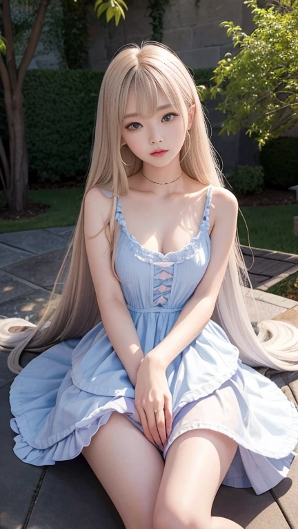 top-quality、超A high resolution、a picture、a photo of a cute girl、A detailed face、(pureerosface_v1:0.008)、alice in the wonderland、8years old、Blonde wavy hair、leotard、without makeup、small tits、