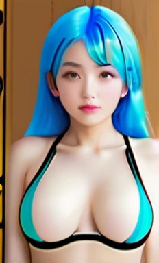 Sky Blue Hair、Real、Realistic、girl、Highest quality、bikini、bicycle、Coastal Road