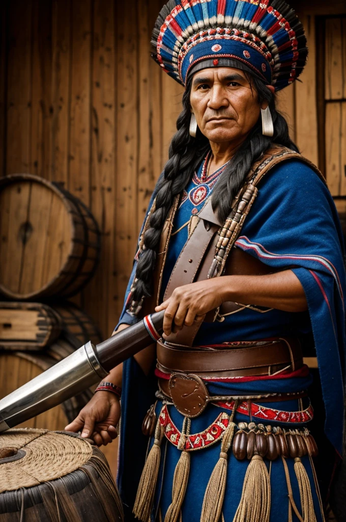 Mapuche warrior with a docellla in love