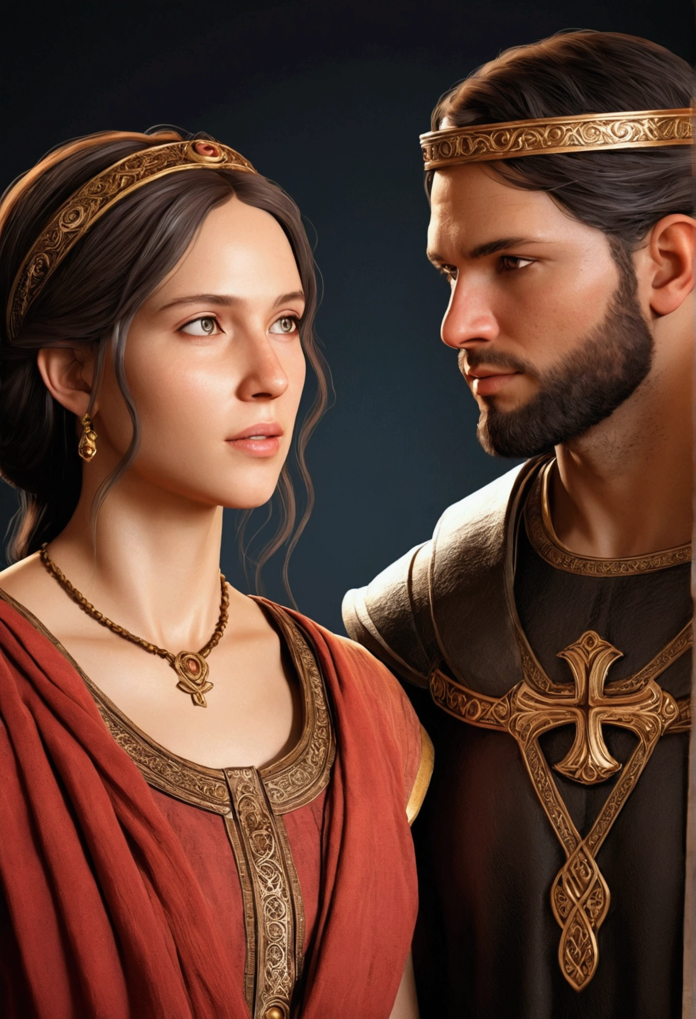 Male and Female Characters in the Bible, Realistic details, Maximum details.
