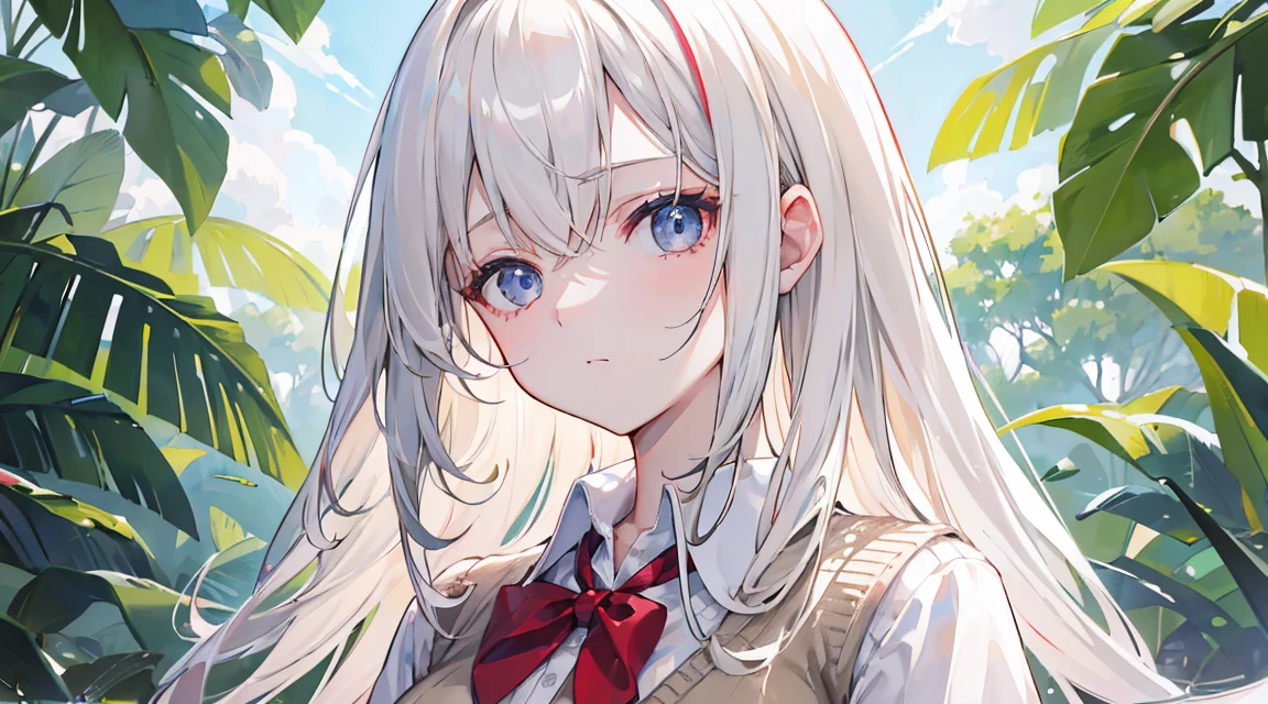 (Long Hair, bangs, Platinum Blonde Hair:1.2),(Wear a cardigan over a collared shirt:1.2),1 girl,Japanese,21 years old,(Small :1.3),(Highest quality,masterpiece:1.3,超A high resolution,),(Ultra-detailed,Caustics),(Photorealistic:1.4,RAW shooting,)Ultra-Realistic Capture,Very detailed,High resolution 16K human skin close-up。 Natural skin texture、,Pores、、It needs to be detailed enough to be easily identifiable。 Skin should be even-toned and healthy looking。 Use natural light and colour, Sad expression, Looking at the camera, Perfect dynamic composition, Outdoor