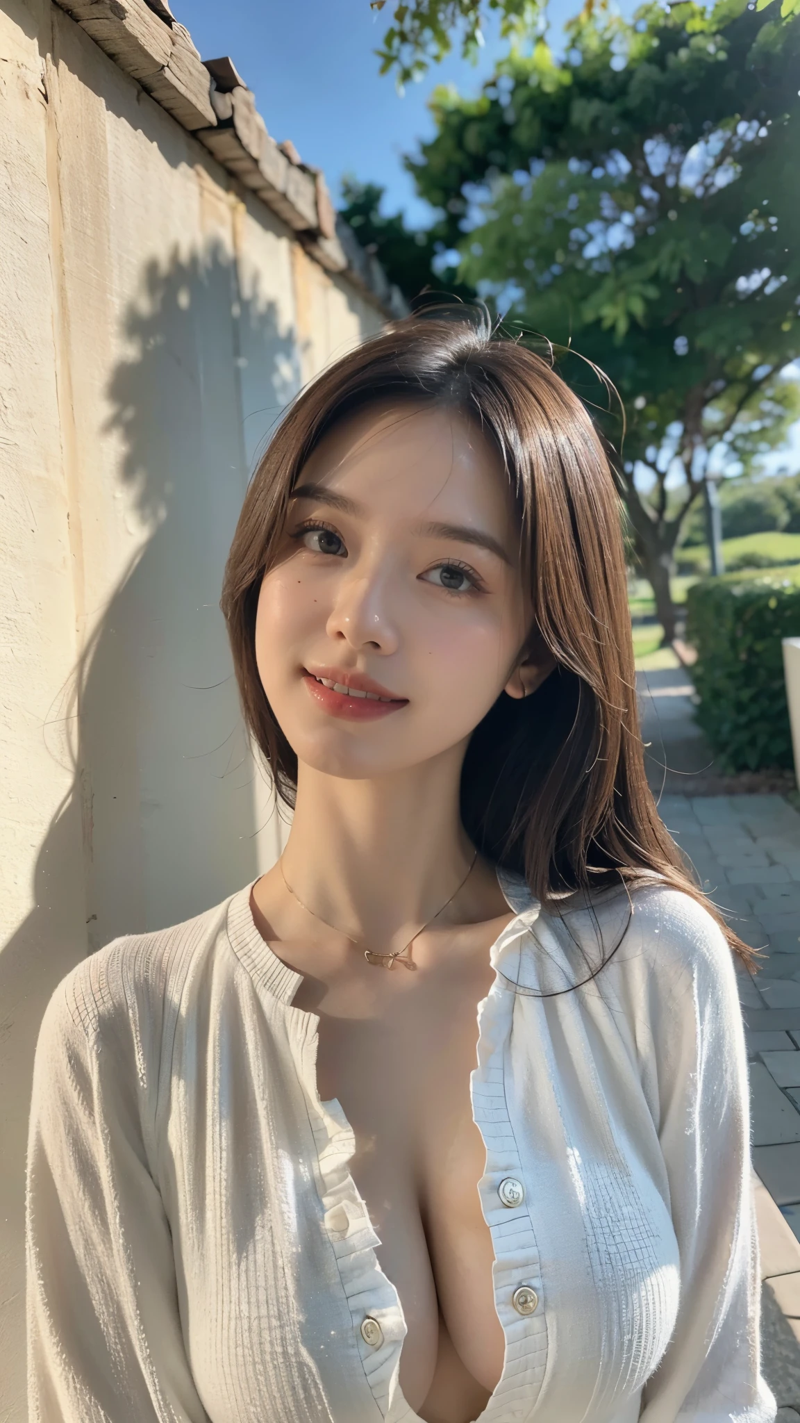(8k, Raw, Top Quality, Masterpiece: 1.2), (Realistic, Photorealistic: 1.37), Ultra High Resolution, One Girl, Cute, Alone, View Alone, Top Quality, Masterpiece, 8k, droopy eyes, big tits, beautiful breasts, plain background, purple lingerie, purple string panties, smiling, standing, highly detailed face, highly detailed lips, double eyelids, elaborate details and subtle sparkle, shoot her in a pose that reflects both elegance and confidence, enhance the visual effect with cinematic lighting. Use modern 2D design for the background, creating a beautiful, balanced composition. Enhance the scene with elements such as depth of field, bloom effects, and a touch of sparkle, adding a dreamy texture to the overall image. Pay close attention to detail