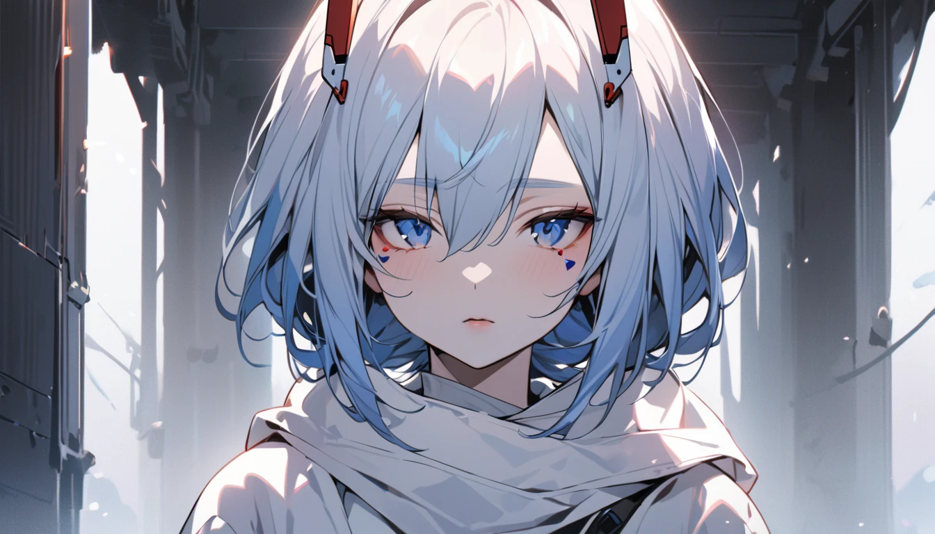 masterpiece, Awesome girl,1 female , younger sister, Cold Face, Expressionless, Woman with long blue hair, Pale pink lips, Calm, intellectual,Facial details, Eye details,Rei Ayanami,No exposure,Whole body,Ayanami Rei,
