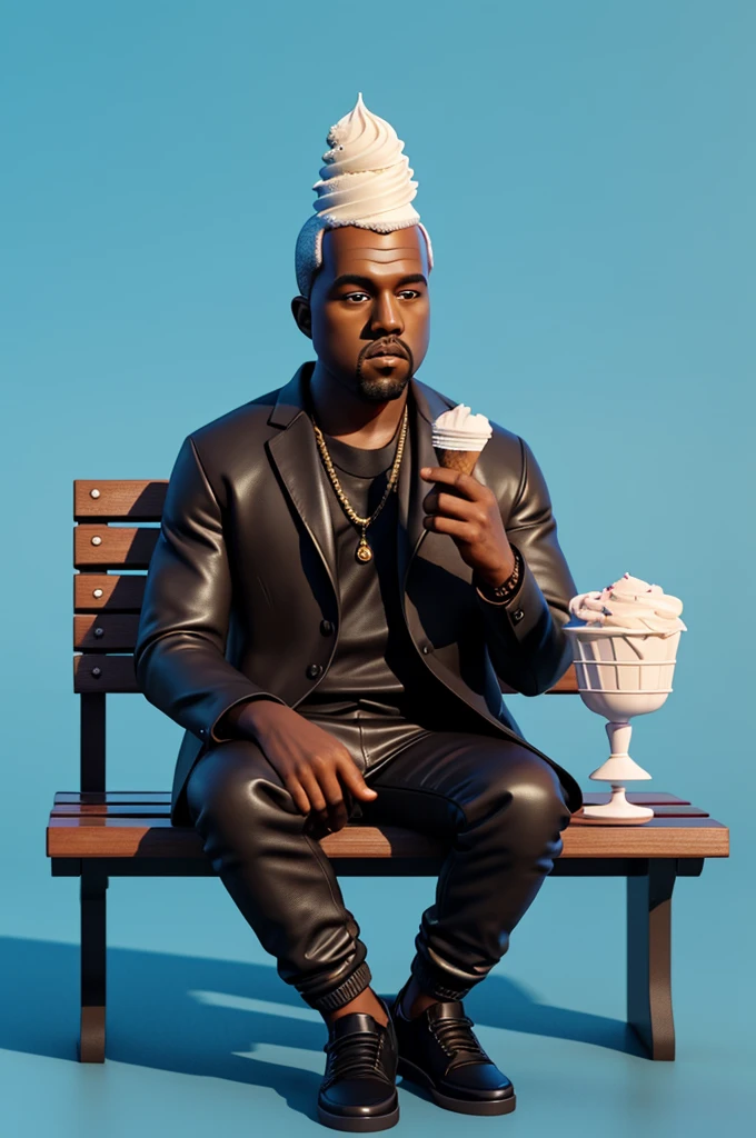 mini kanye west, in a suit, sitting on a bench, eating ice cream sandwhich, 3d illutration, 3d illustration, 3d illustration, inspired by Chris LaBrooy, intricate 3d illustration, 3d epic illustrations, behance 3d, sergey zabelin, 3d matte illustration, 3d minimalistic art, trend on behance 3d art

