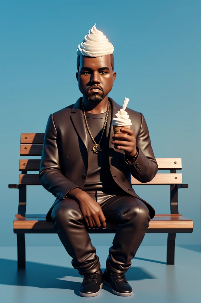 mini kanye west, in a suit, sitting on a bench, eating ice cream sandwhich, 3d illutration, 3d illustration, 3d illustration, inspired by Chris LaBrooy, intricate 3d illustration, 3d epic illustrations, behance 3d, sergey zabelin, 3d matte illustration, 3d minimalistic art, trend on behance 3d art
