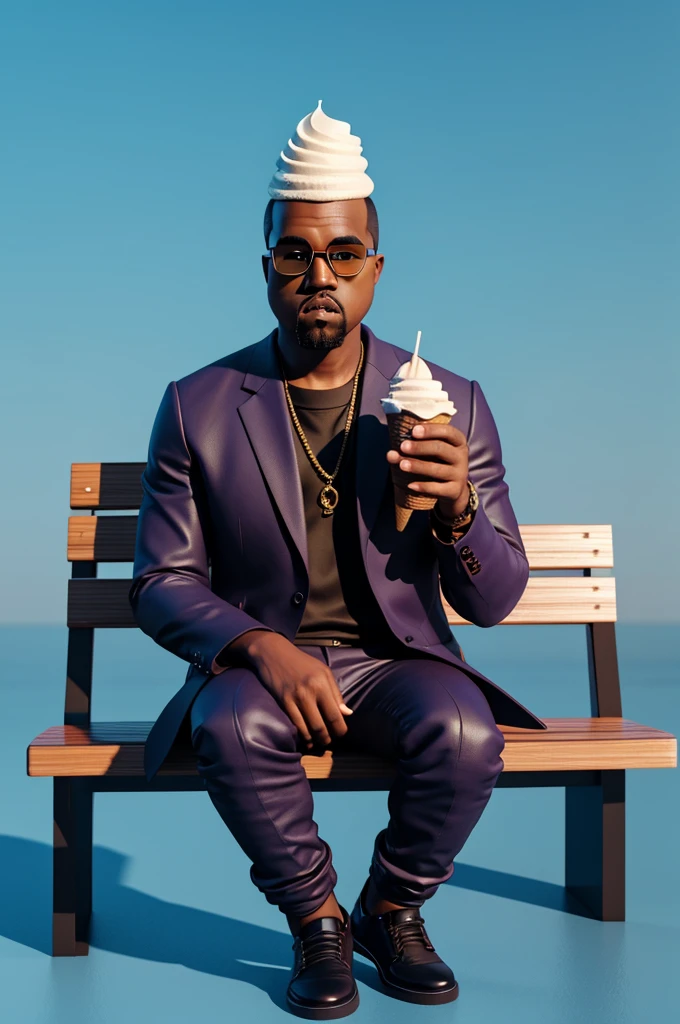 mini kanye west, in a suit, sitting on a bench, eating ice cream sandwhich, 3d illutration, 3d illustration, 3d illustration, inspired by Chris LaBrooy, intricate 3d illustration, 3d epic illustrations, behance 3d, sergey zabelin, 3d matte illustration, 3d minimalistic art, trend on behance 3d art