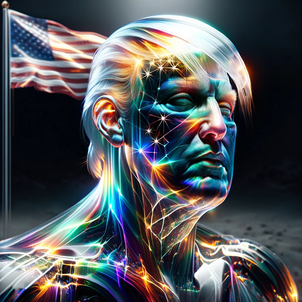 hyper detailed masterpiece, dynamic realistic digital art, incredible quality,transparentes, Donald Trump, united states flag