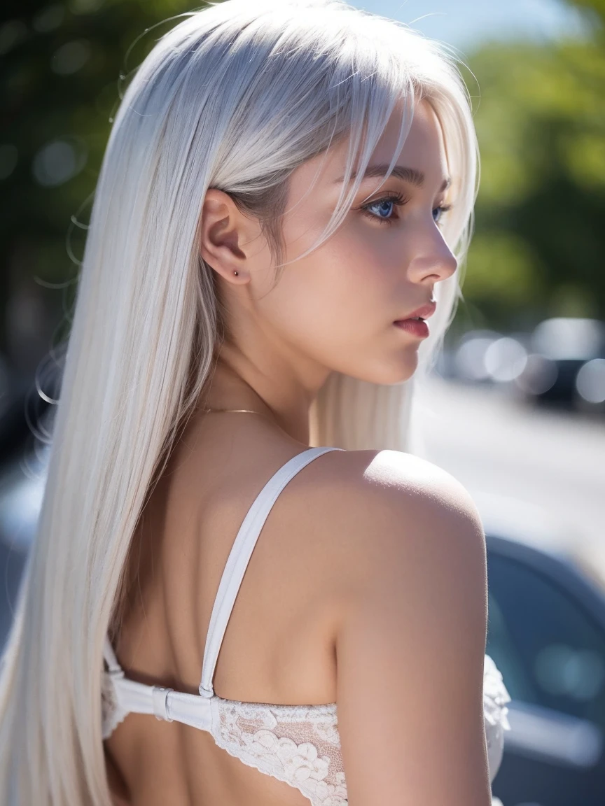 white hair, girl, profile picture, blue eyes