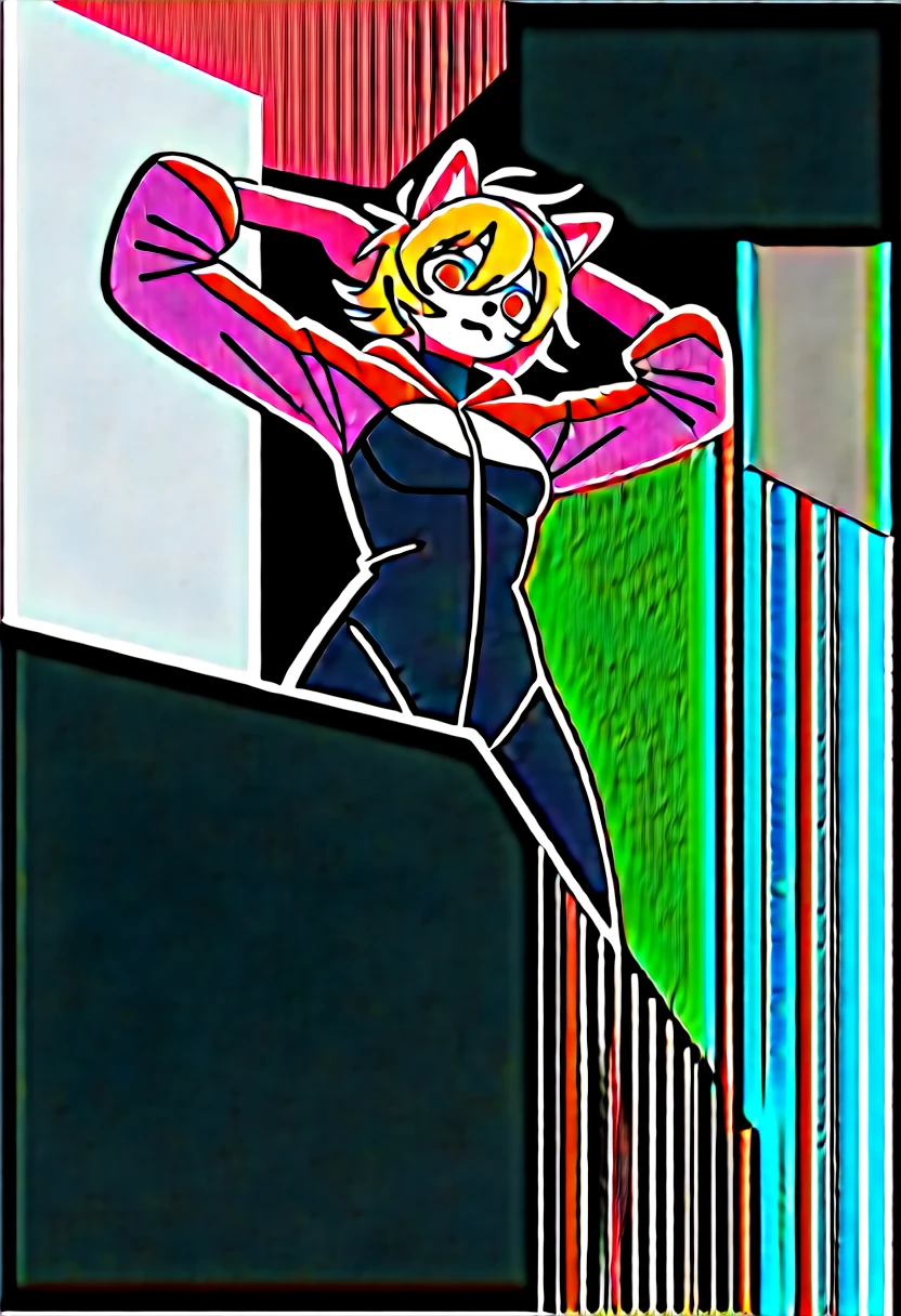 Highest quality, Highest quality, High quality illustrations, masterpiece, Ultra-high resolution, Detailed Background, room, Absurd, Perfect Anatomy, performance, Good lighting, Shadows in the movies(kemono, Furry PersonifiCation), Cat, Rubber Suit, latex, neon, neonライト, neonカラー, Bodysuits, Cyber Suit, cyber punk, Pink Rubber Hoodie, Bottle, Earrings, Tattoo Dynamic Angle