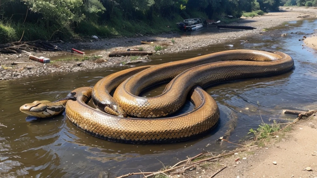 gigantic snake found dead by fishermen in river
