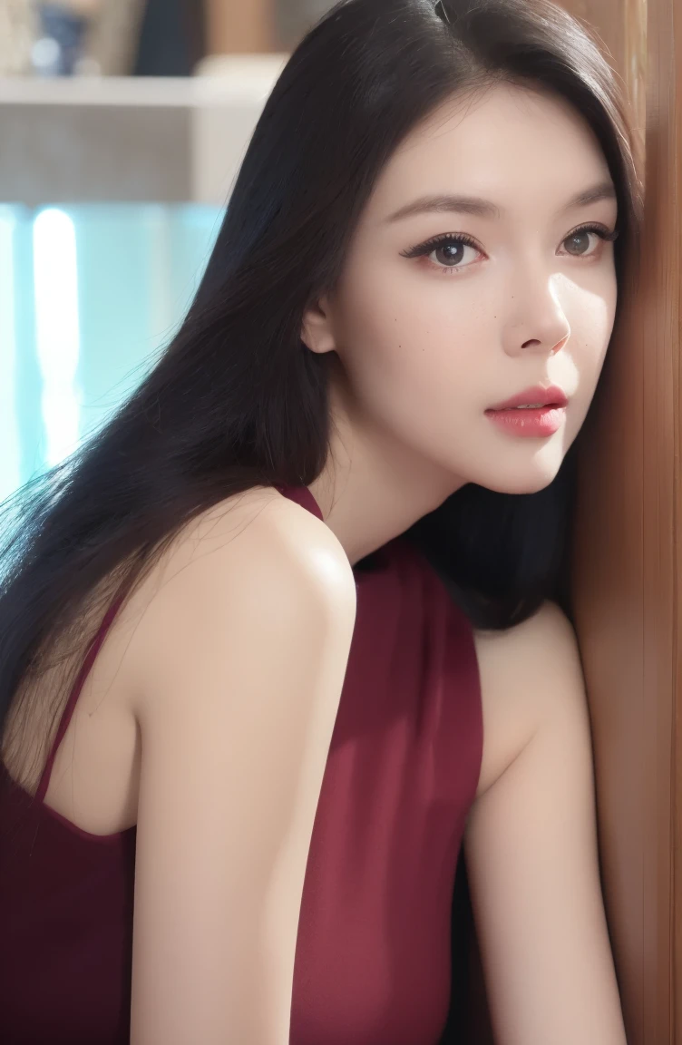 1girl, beautiful detailed eyes, beautiful detailed lips, extremely detailed face, long eyelashes, flawless skin, flowing long black hair, shiny hair, intricate makeup, delicate eyeshadow, light freckles, plain hanfu dress, shoulders, arms, (best quality,4k,8k,highres,masterpiece:1.2),ultra-detailed,(realistic,photorealistic,photo-realistic:1.37),cinematic lighting, warm color tones
