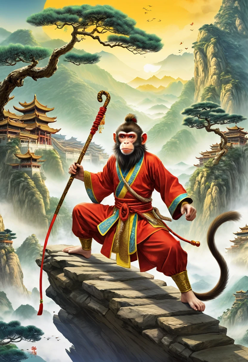 top quality, best quality, High-quality illustrations, masterpiece, super high resolution, detailed background, monkey: a journey to the west, A classic of Chinese literature, this beloved folktale is part adventure story, Sun Wukong, Zhu Bajie, Sagojo, Sanzang, 