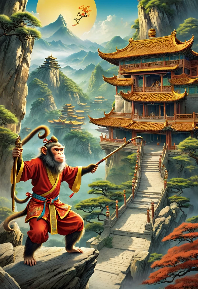 top quality, best quality, High-quality illustrations, masterpiece, super high resolution, detailed background, monkey: a journey to the west, A classic of Chinese literature, this beloved folktale is part adventure story, Sun Wukong, Zhu Bajie, Sagojo, Sanzang,