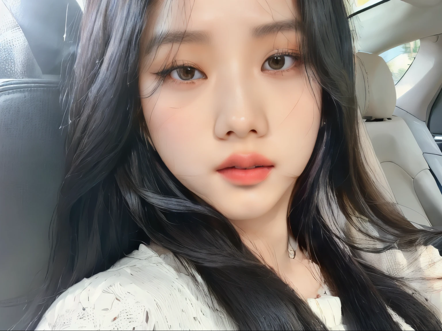 There is a woman who is lying with her hand on her chin, jennie blackpink, ulzzang,  KOREAN, jossi do blackpink, linda mulher sul-KOREAN, young pale and beautiful asian face, Jinyoung Shin, Parque Ji-min, lalisa manobal, heonhwa choe, Gongbi, She has black hair with bangs