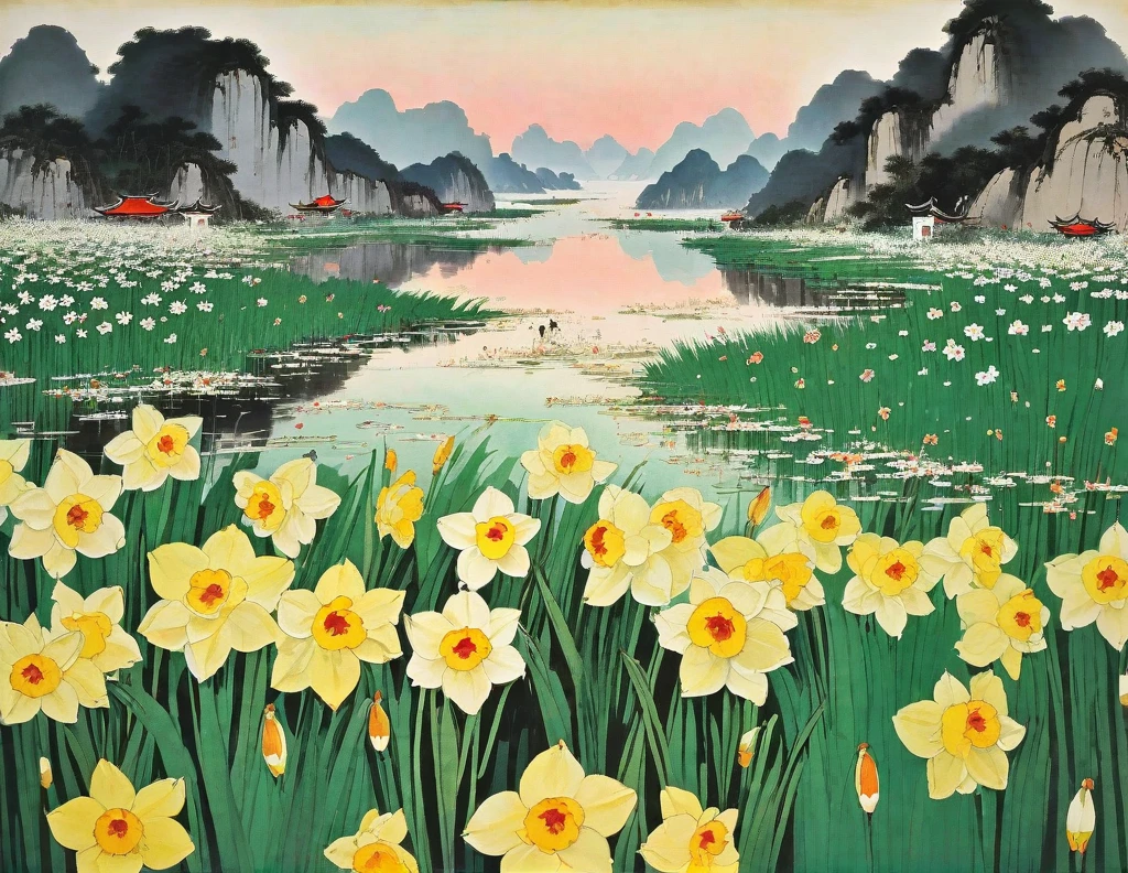 Wu Guanzhong, Narcissus, traditional media, nature beauty sepea tone