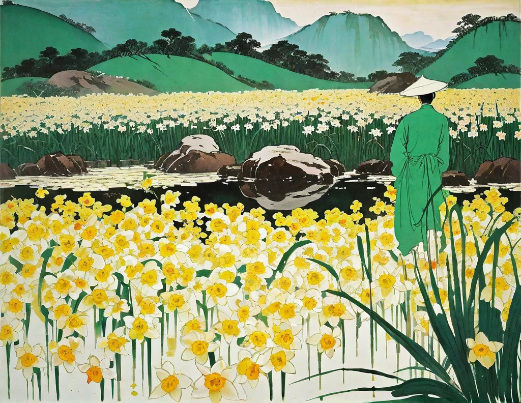 Wu Guanzhong, Narcissus, traditional media, nature beauty sepea tone 