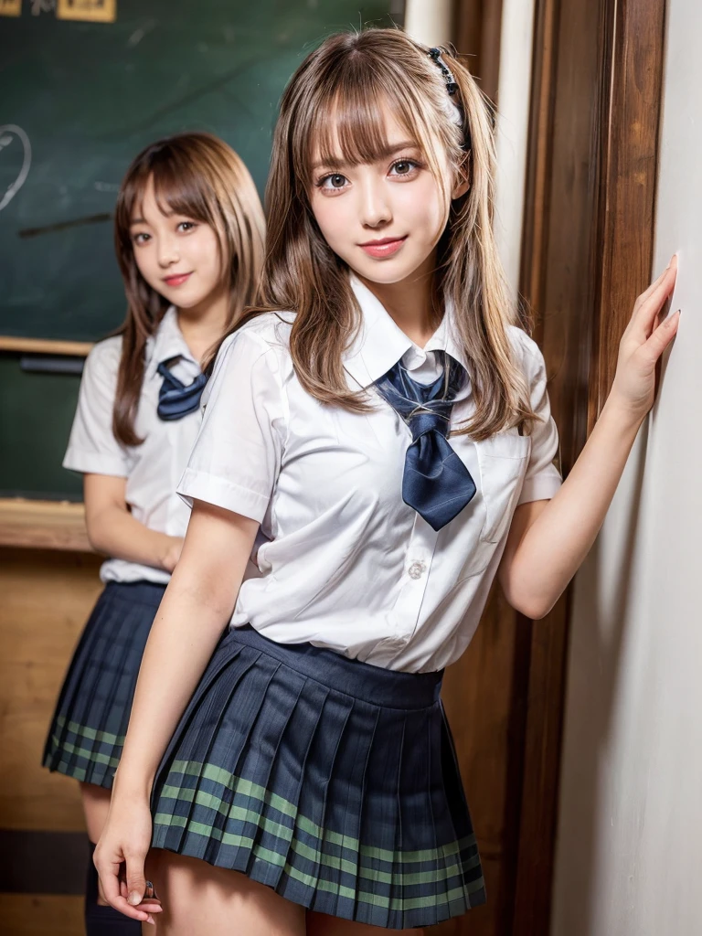 NSFW,((sex)), ((masterpiece)), ((highest quality)), (Super detailed), ((cute)), cute, (Multi-point), ((sexy)), (device), ((very detailed)), 4k, (8k), highest quality, (beautiful), hyper cute face, shape, anime style,hyper genuineistic, genuine, dynamic angle, ((full body)), close, thick outline, clear outline, on school, (three girls, 3 cute girls:1.5), (school girl uniform :1.5), beautiful light brown hair, beautiful brown eyes, ((beautiful eyes)), (leaning forward:1.5), (upskirt:1.5), short hair, big breasts, smile